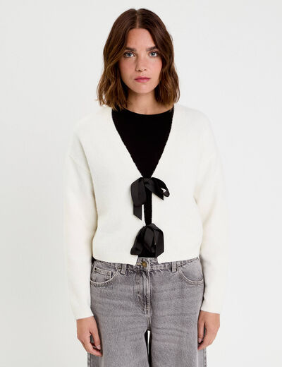 Gilet nou&eacute; ecru femme