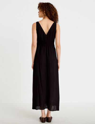Robe longue &eacute;vas&eacute;e col v sans manches noir femme