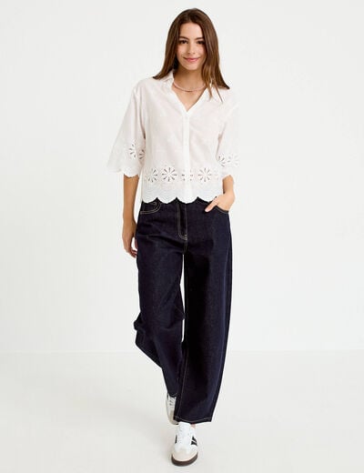 Chemise droite col classique manches 3/4 ecru femme