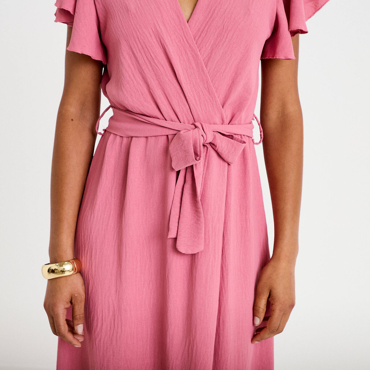 Robe longue &eacute;vas&eacute;e manches courtes vieux rose femme