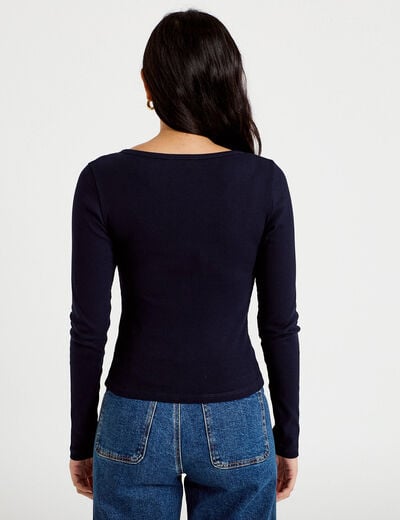 T-shirt c&ocirc;tel&eacute; ajust&eacute; manches longues bleu marine femme