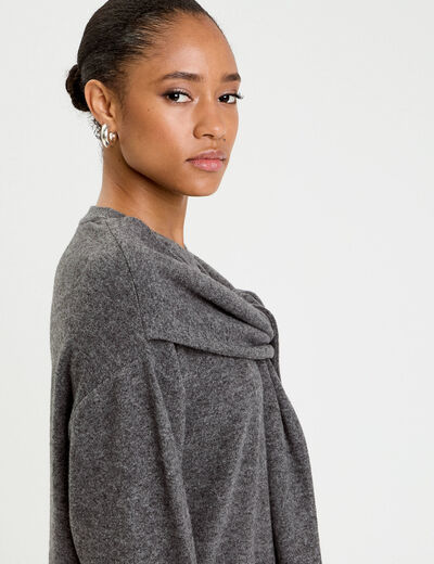 Pull effet 2-en-1 gris fonc&eacute; femme