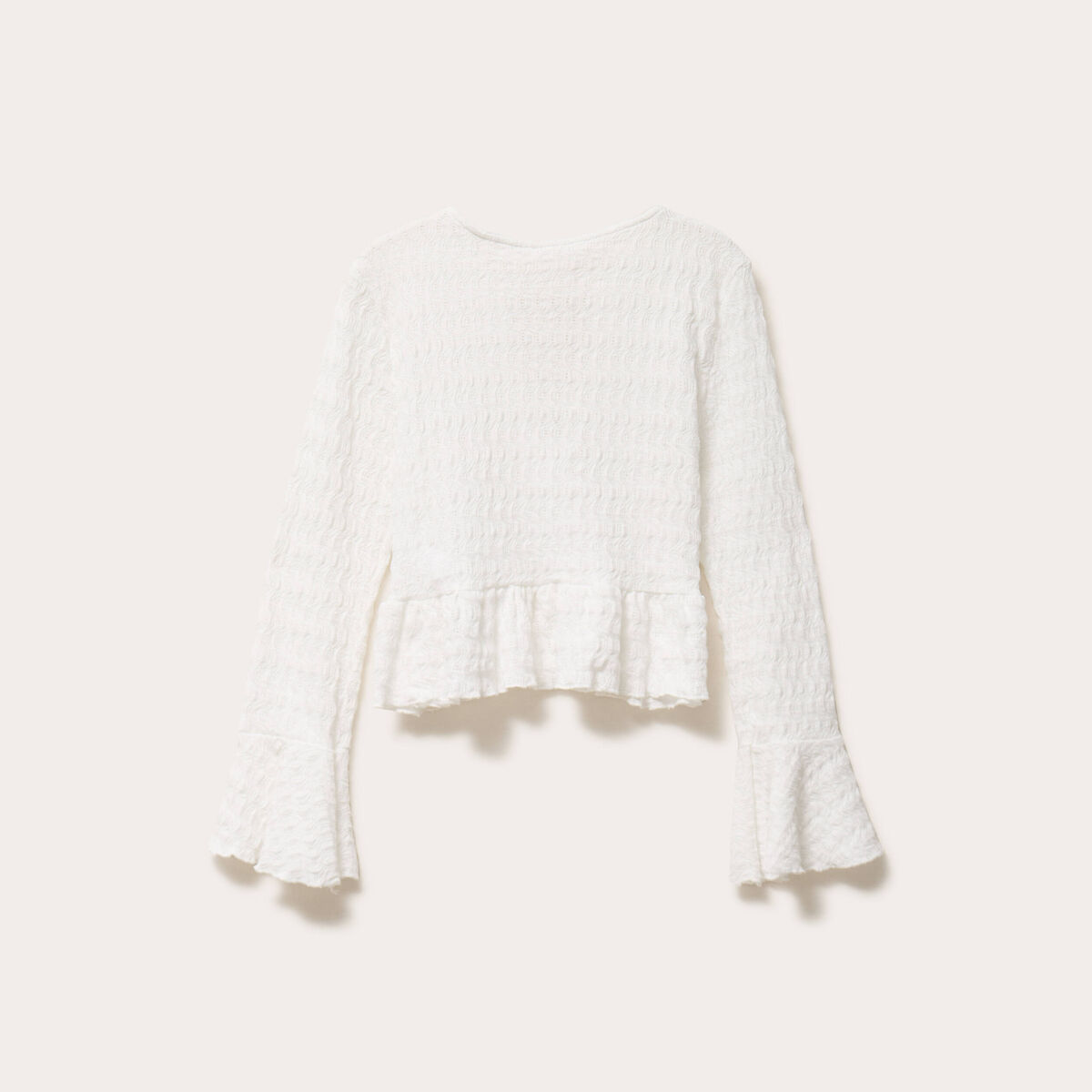 Blouse col rond manches longues ecru femme