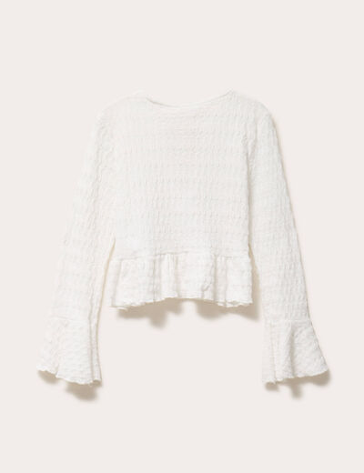 Blouse col rond manches longues ecru femme