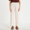 Pantalon large brod&eacute; beige femme