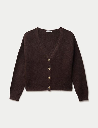 Gilet col v manches longues marron fonc&eacute; femme
