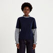 Pull col rond vichy manches longues bleu marine femme