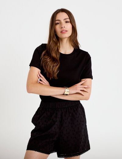 Short avec broderie noir femme