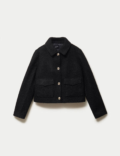 Veste droite bouclette col classique noir femme