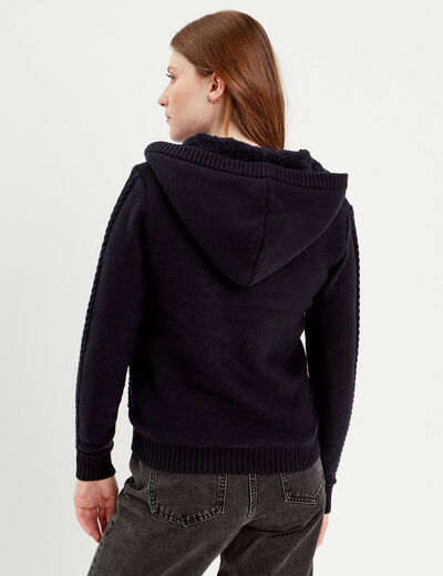 Gilet &agrave; capuche zipp&eacute; bleu marine femme