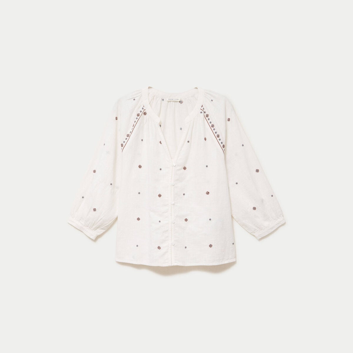 Blouse ample col tunisien manches 3/4 ecru femme