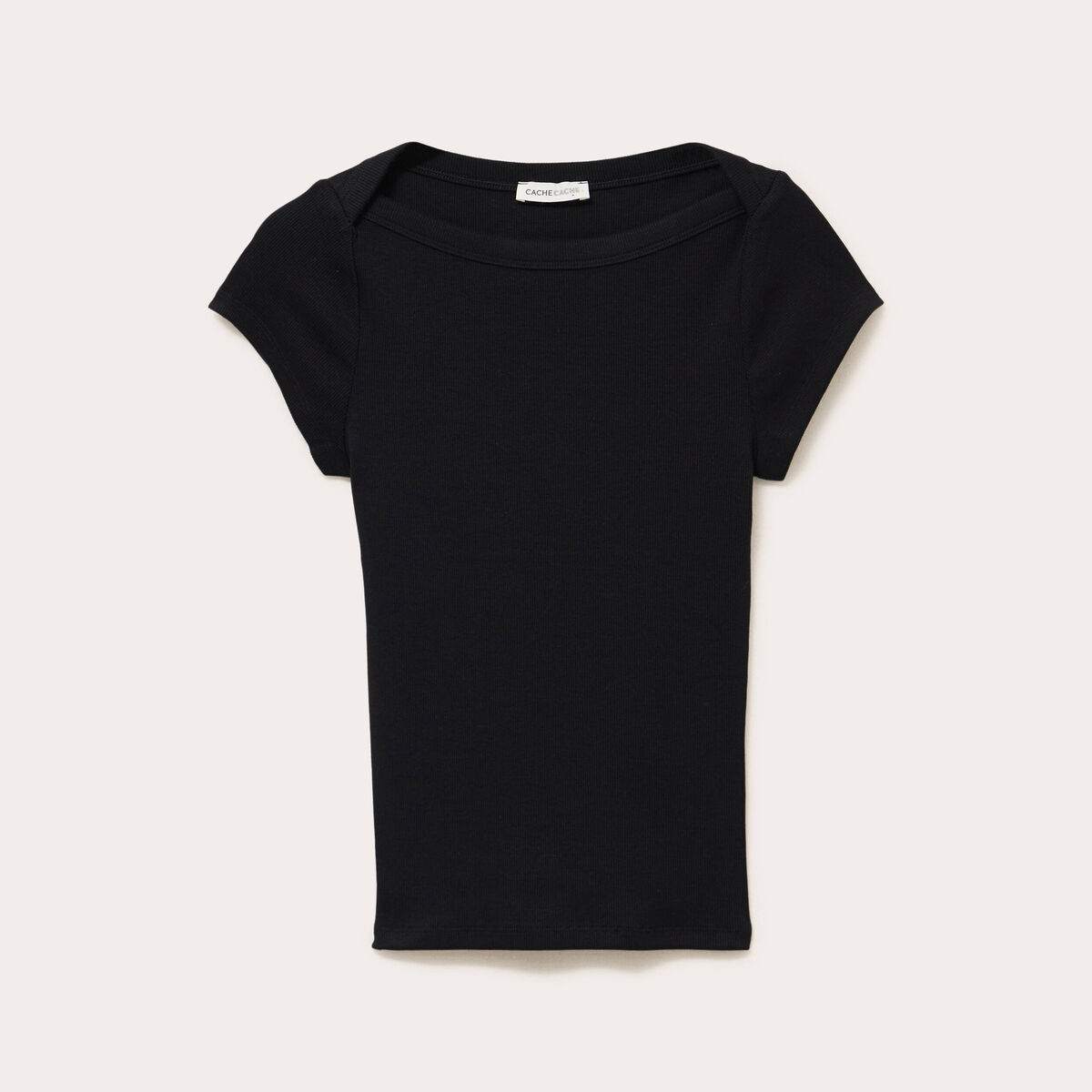 T-shirt cintr&eacute; col bateau noir femme