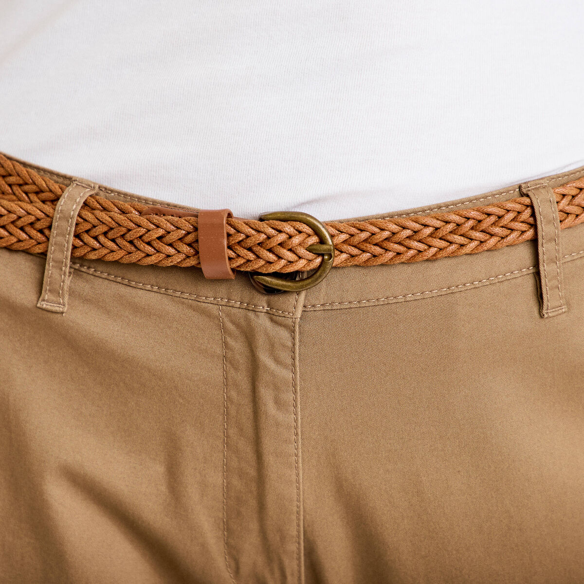 Pantalon chino 7/8&egrave;me beige femme