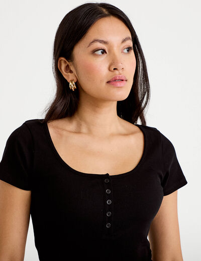 T-shirt c&ocirc;tel&eacute; noir femme