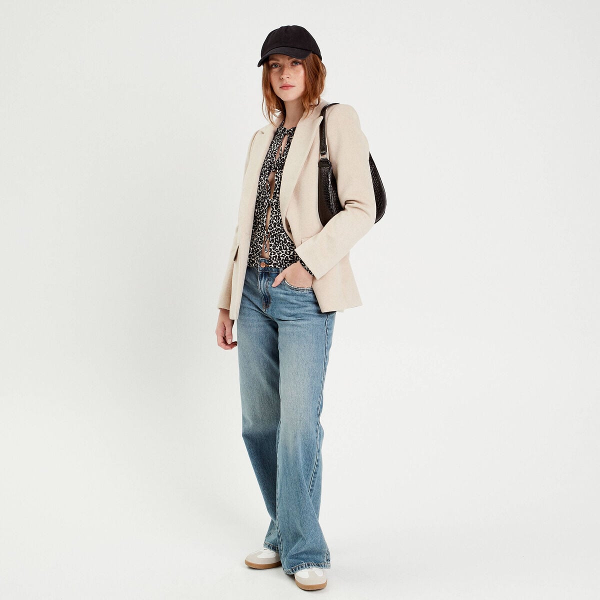 Veste blazer boutonn&eacute;e beige femme