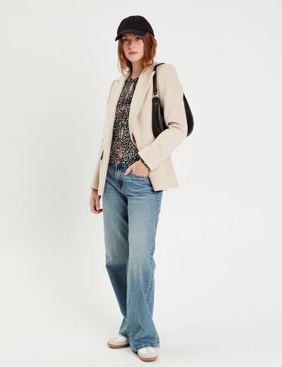 Veste blazer boutonn&eacute;e beige femme