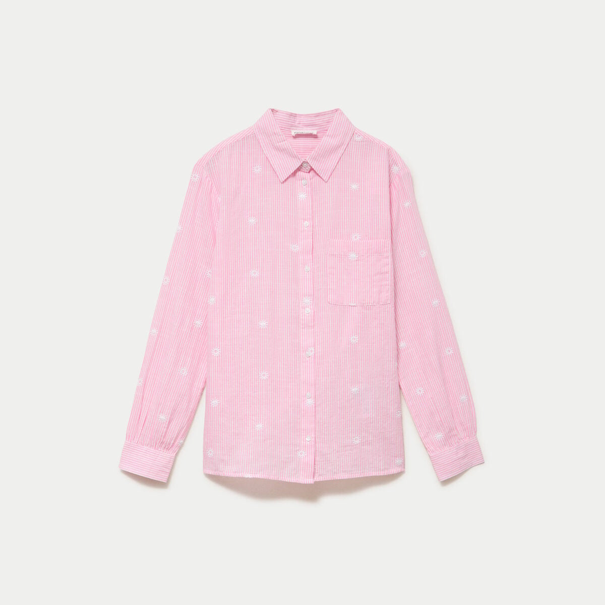 Chemise brod&eacute;e manches longues rose femme
