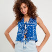 Blouse nou&eacute;e sans manches bleu femme