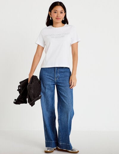 T-shirt col rond manches courtes blanc femme