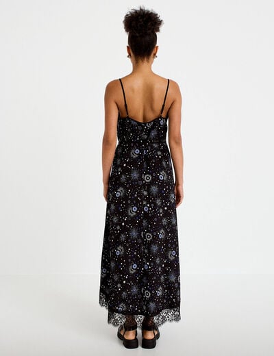 Robe longue &eacute;vas&eacute;e col v dentelle noir femme