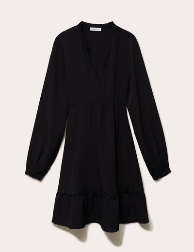 Robe &eacute;vas&eacute;e col v manches longues noir femme
