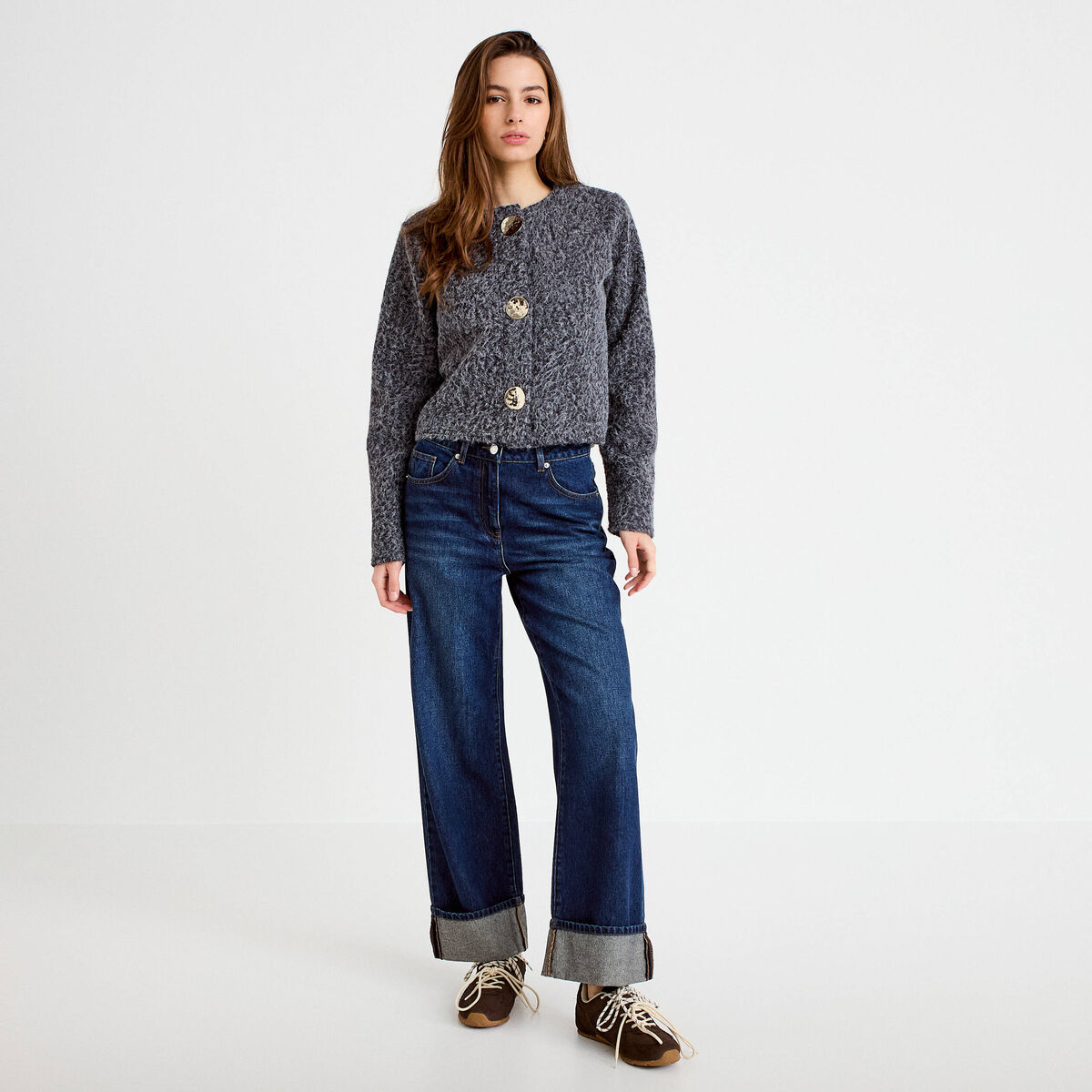 Veste effet polaire gris fonc&eacute; femme