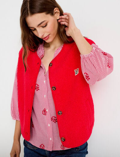 Gilet sans manches effet polaire rouge femme