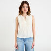 Top sans manches col v ecru femme