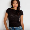 T-shirt ajust&eacute; dentelle col bateau noir femme