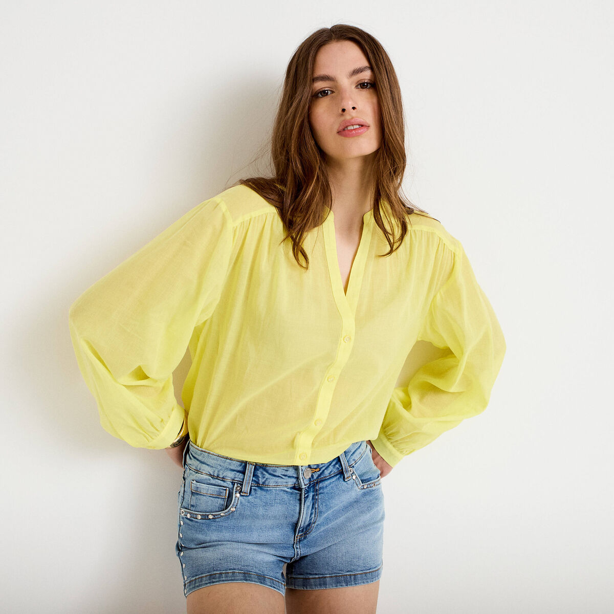 Blouse oversize manches longues jaune citron femme