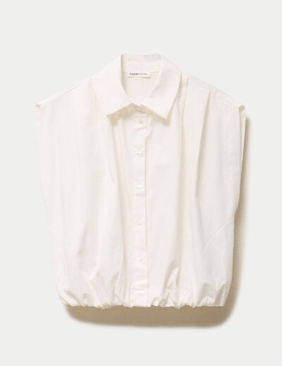 Chemise effet boule col am&eacute;ricain ecru femme
