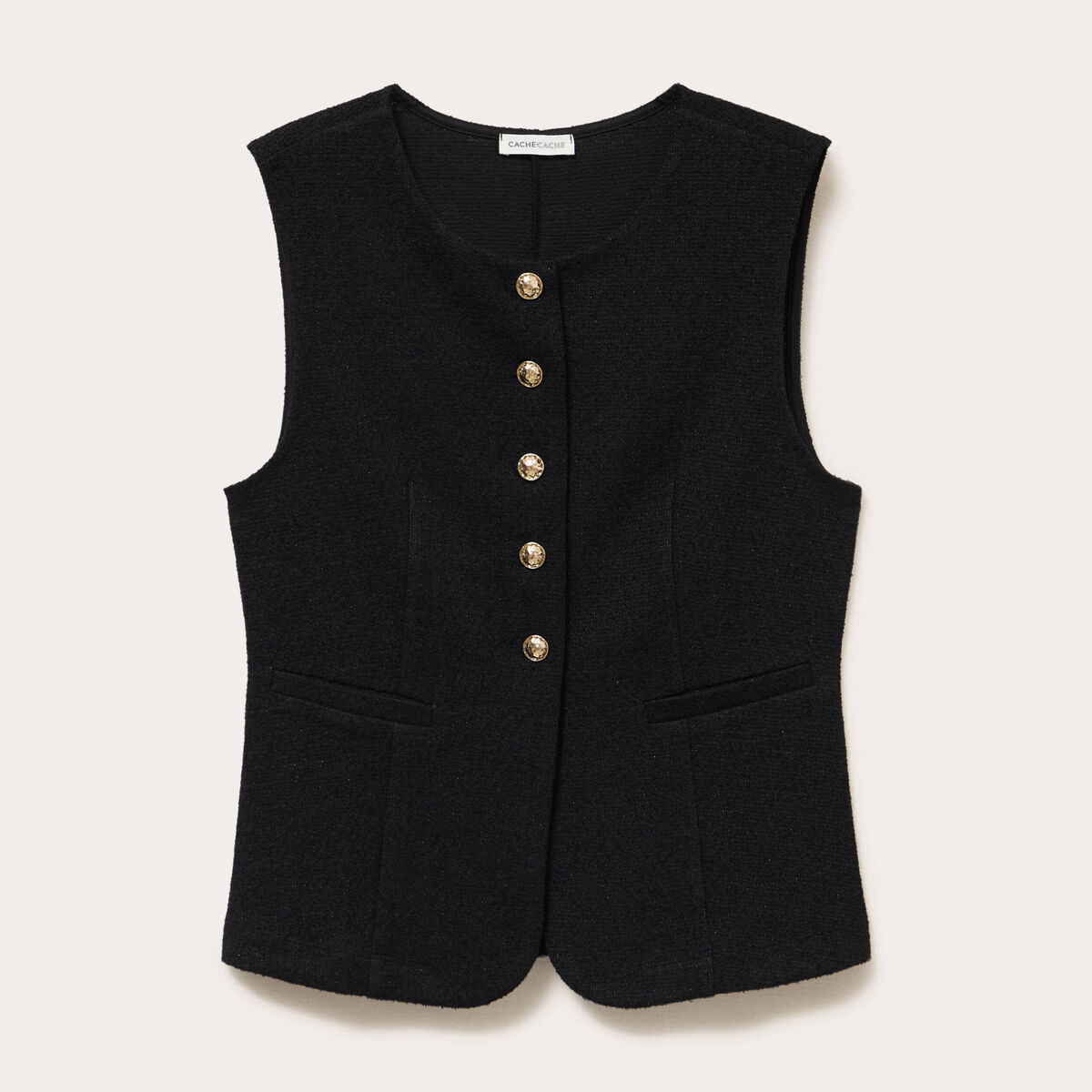 Gilet sans manches tweed noir femme