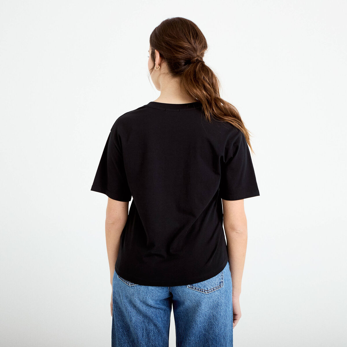 T-shirt col v manches courtes noir femme