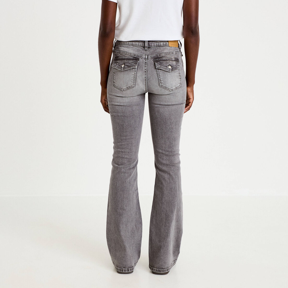 Jean bootcut taille basse denim gris femme