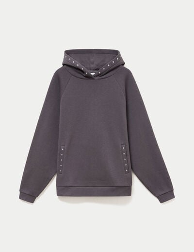 Sweat oversize &agrave; capuche manches longues gris fonc&eacute; femme