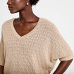 Pull ajour&eacute; col v manches courtes beige femme