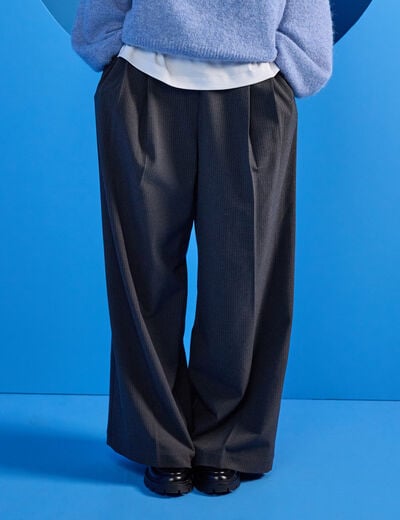 Pantalon large &agrave; pinces gris femme