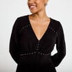 Robe &eacute;vas&eacute;e col v manches longues noir femme
