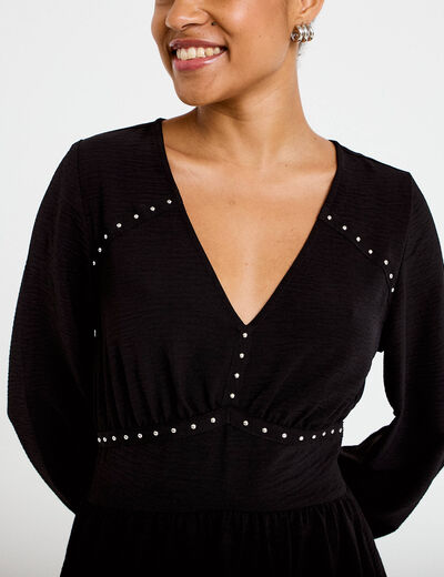Robe &eacute;vas&eacute;e col v manches longues noir femme