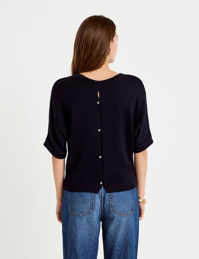 Pull ample col v manches courtes bleu marine femme