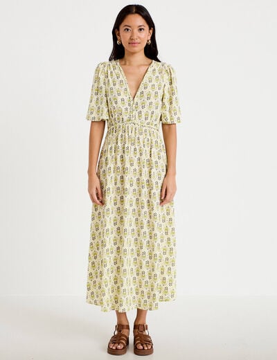 Robe longue manches courtes blanc femme