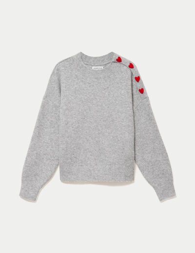 Pull ample col rond manches longues gris clair femme