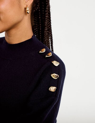 Pull col montant manches longues bleu marine femme