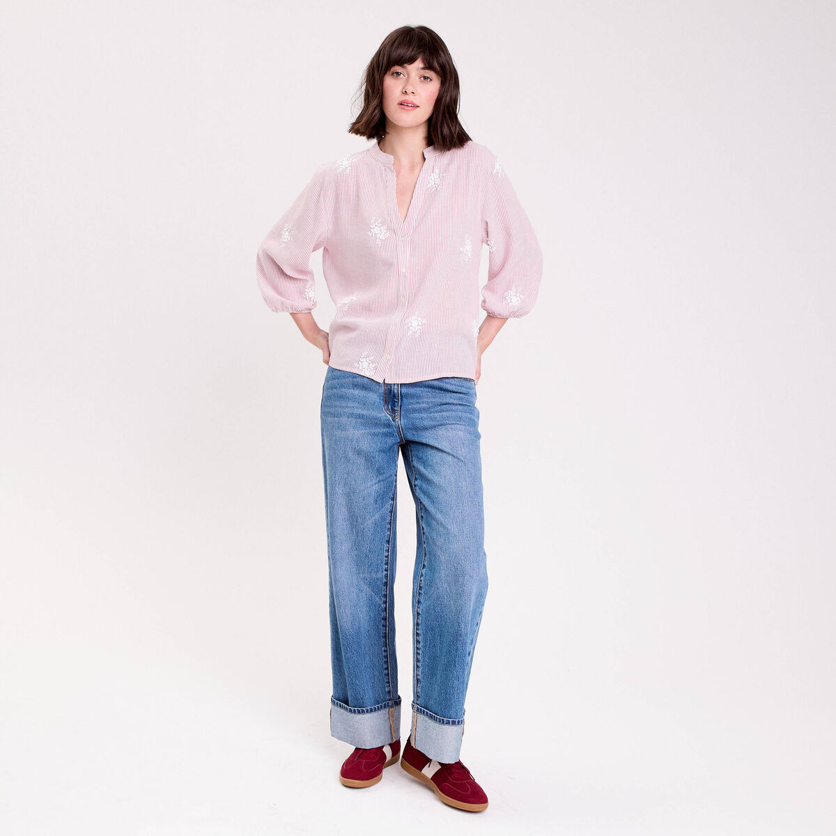 Blouse col tunisien rouge femme