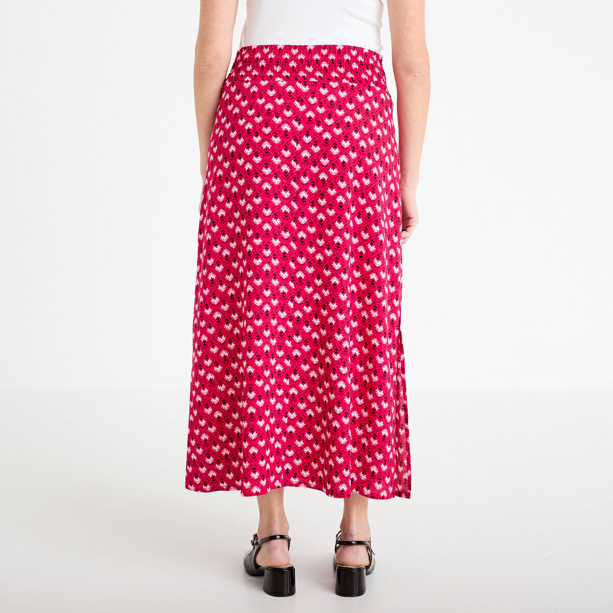 Jupe longue fluide rose cerise femme
