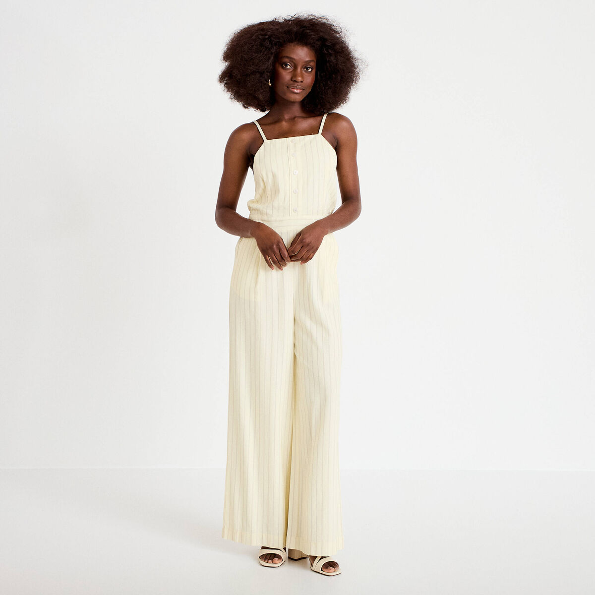 Combinaison large col am&eacute;ricain jaune pastel femme