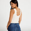Top pliss&eacute; col rond manches courtes ecru femme