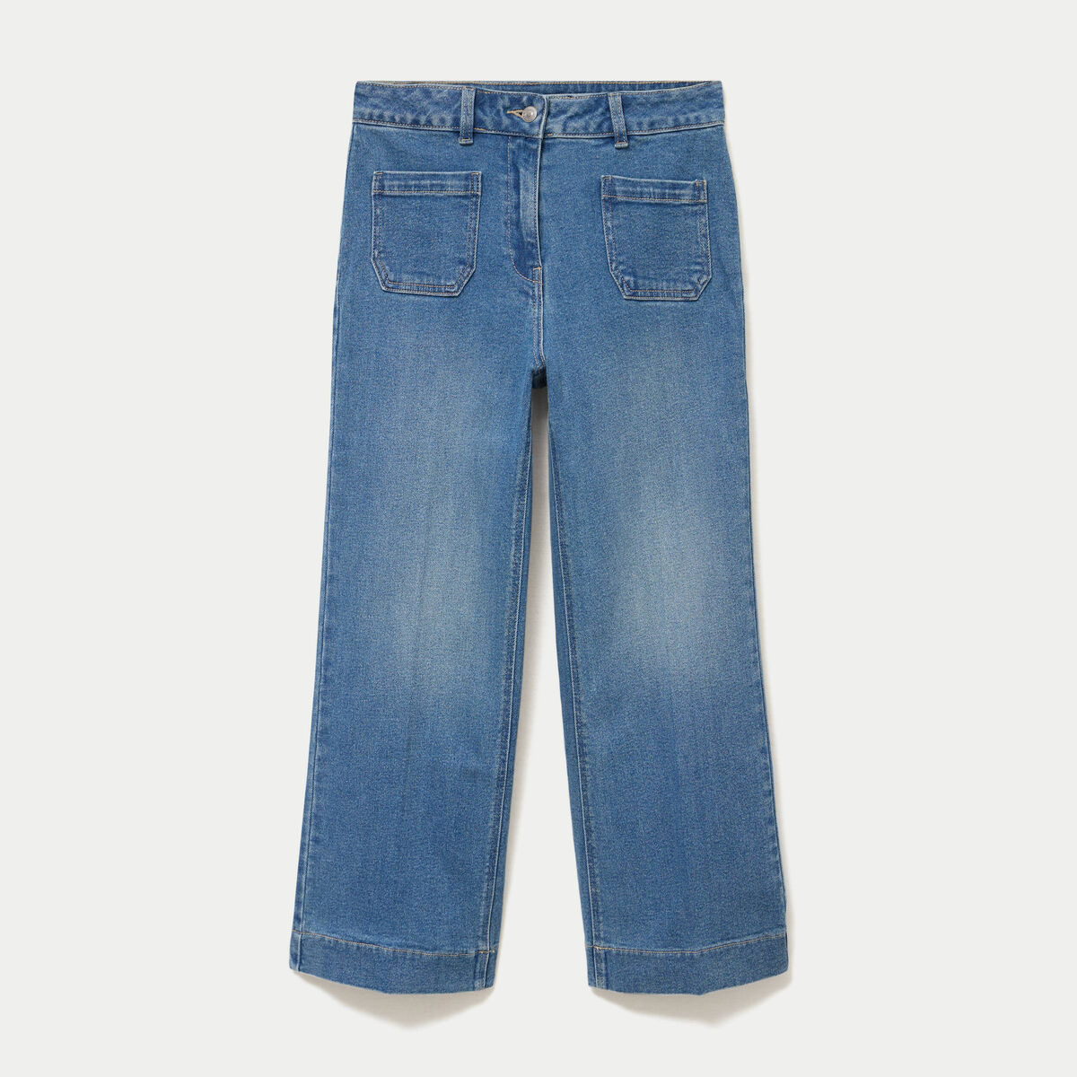 Jean wide leg cropped taille haute denim double stone femme