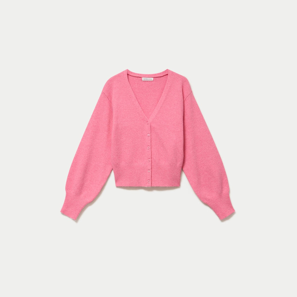Gilet col v manches longues rose vif femme