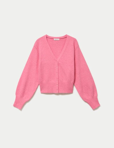Gilet col v manches longues rose vif femme